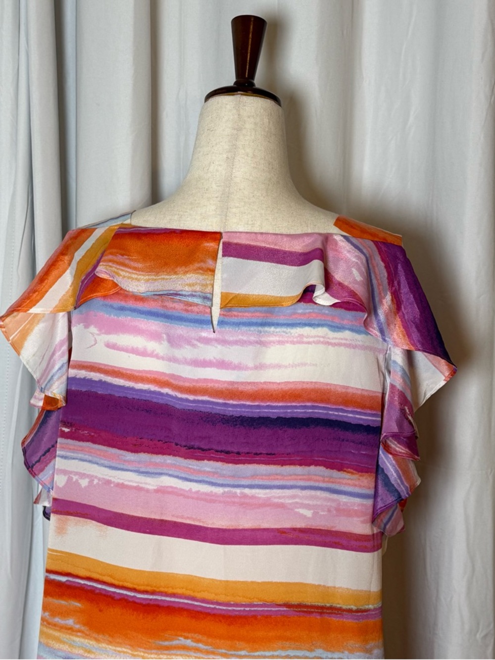 Amanda U Watercolor Ruffle Dress Bright Stripe Shift Medium - Picture 8 of 12